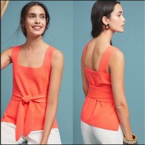 ANTHROPOLOGIE Harloe Belted Sweater Top XL Coral Orange Knit Harloe Sleevel